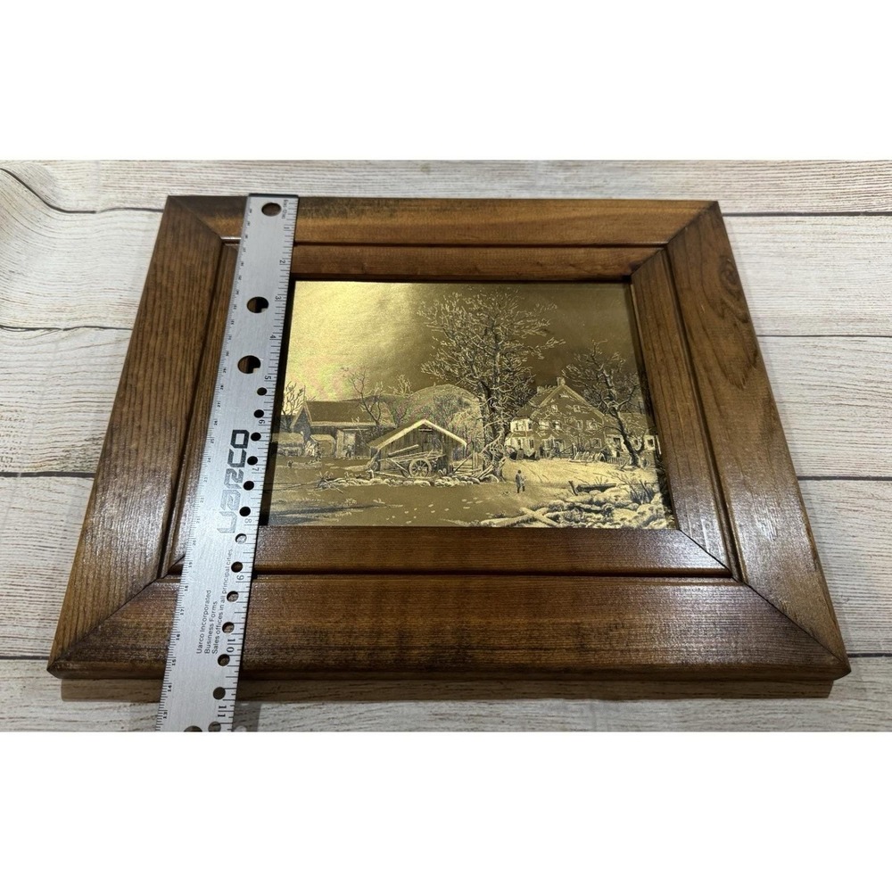 Currier & Ives Old Mill Water Metalcraft Gold Foil Metallic Print (6 x 8) Framed - Picture 7 of 8